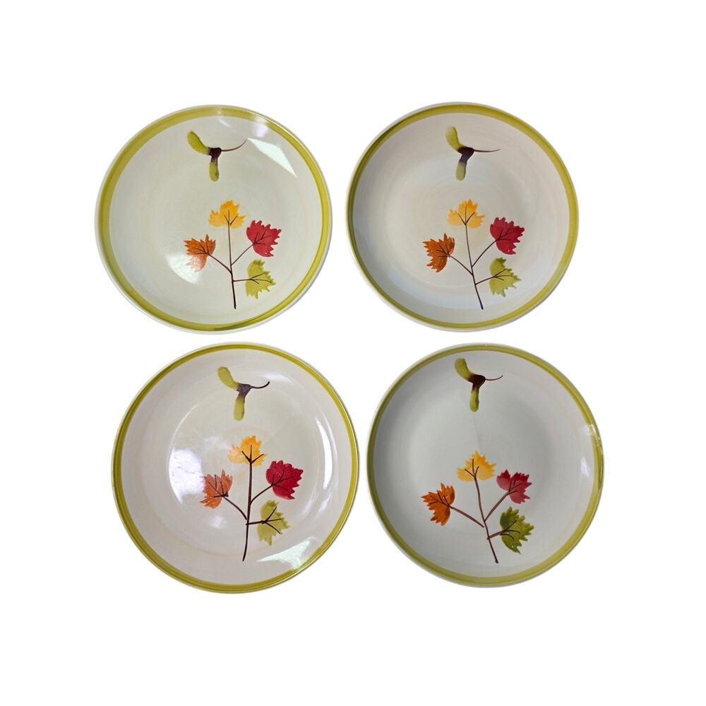 JR21 Autumn Green Brown Maple Leaf 7.5" Stoneware Salad Plates Set of 4